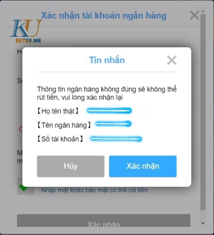 Xác nhận lại thông tin thẻ ngân hàng