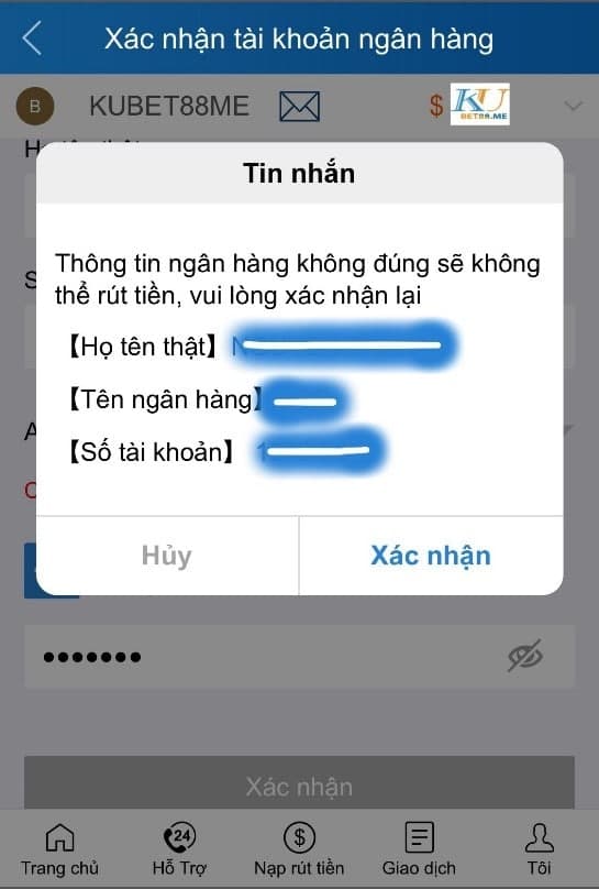 Xác nhận lại thông tin thẻ ngân hàng