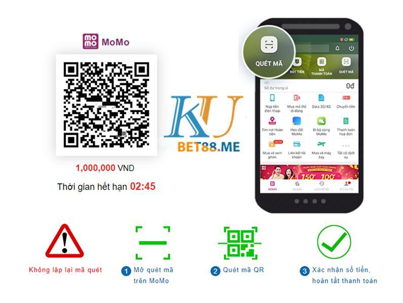 Quét QR Code momo để nạp tiền kubet