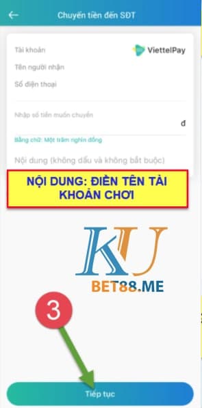 Nạp tiền Kubet bằng hình thức thanh toán ViettelPay