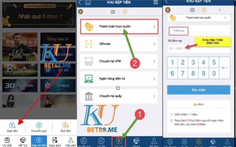 hướng dẫn nạp tiền kubet bằng thanh toán trực tuyến