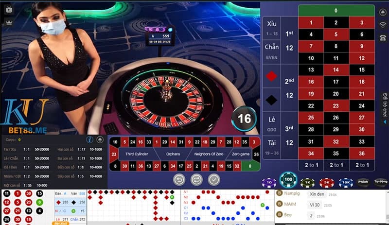 Khu Vực chơi Roulette tại Kubet88