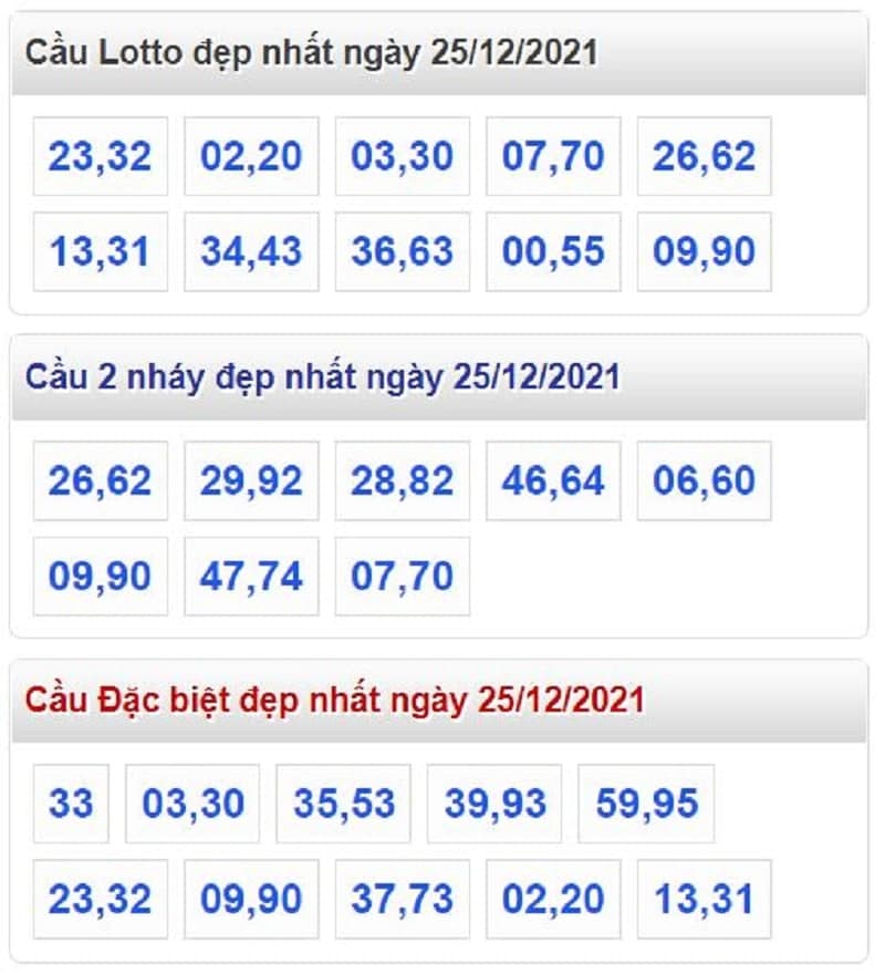 Tổng hợp cầu lô đẹp và đặc biệt nhất ngày 25/12/2021​